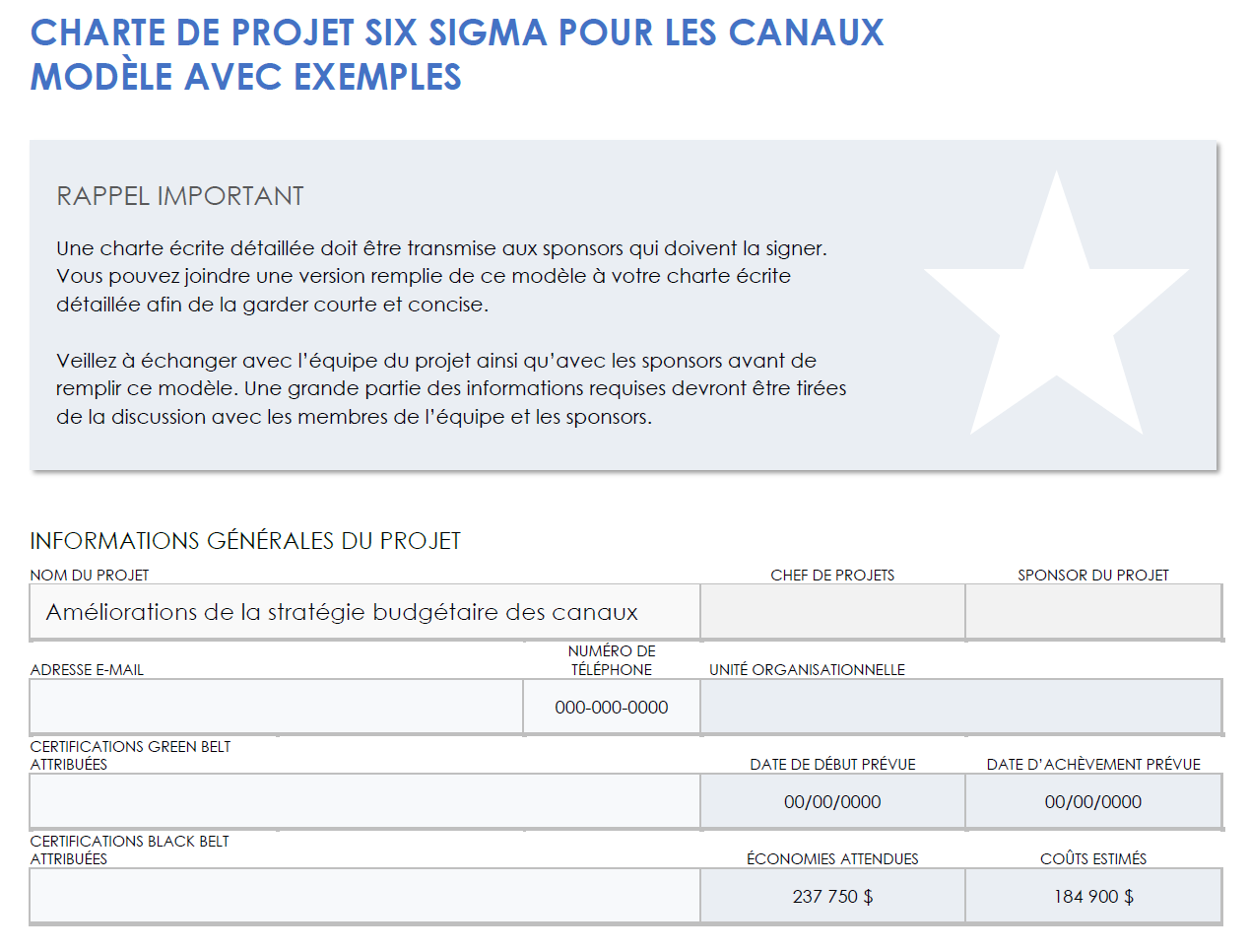 Exemple de charte de projet Media Six Sigma