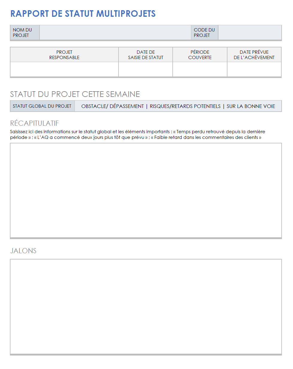 Rapport sur l'état de plusieurs projets