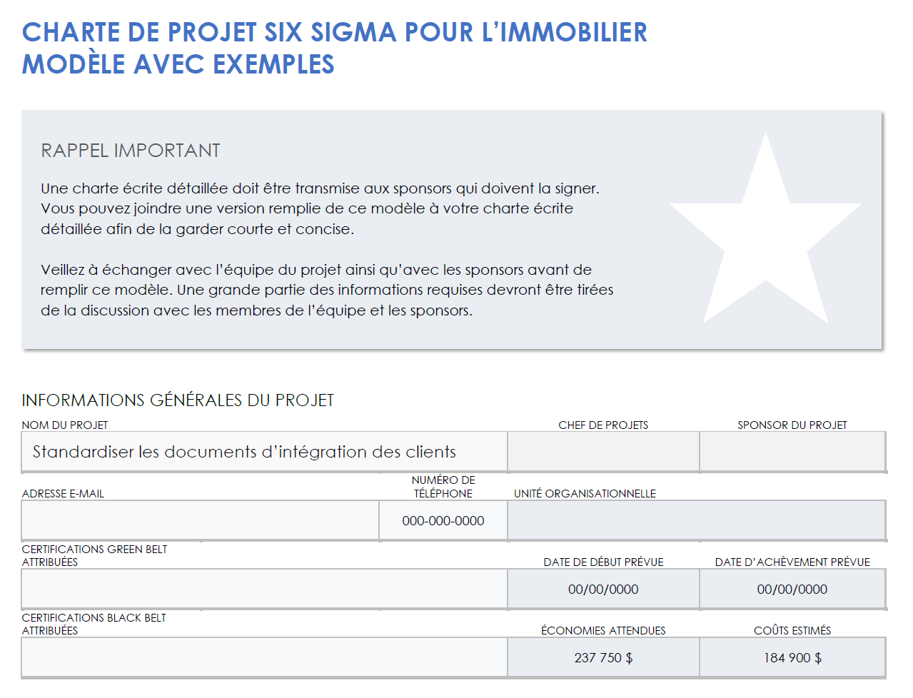 Exemple de charte de projet immobilier six sigma