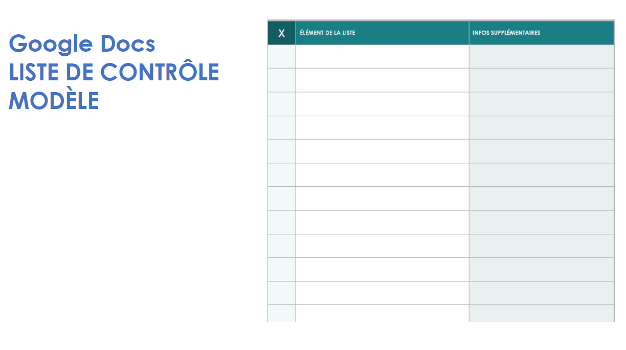 Modèle de liste de contrôle Google Docs