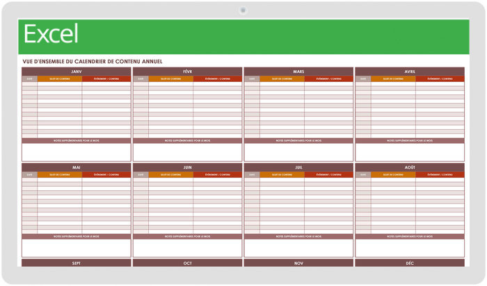 Modèle de calendrier de contenu annuel