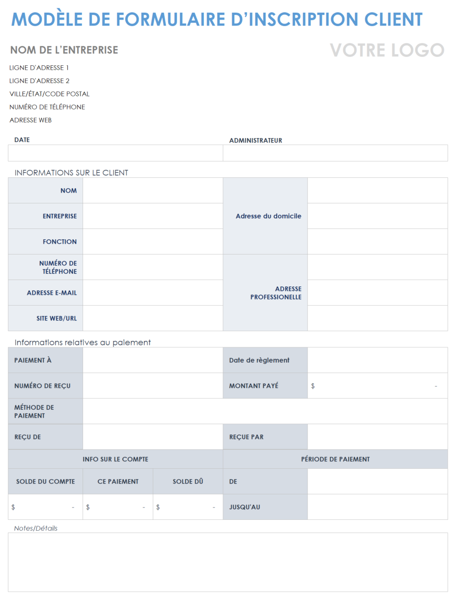 Formulaire d'inscription client