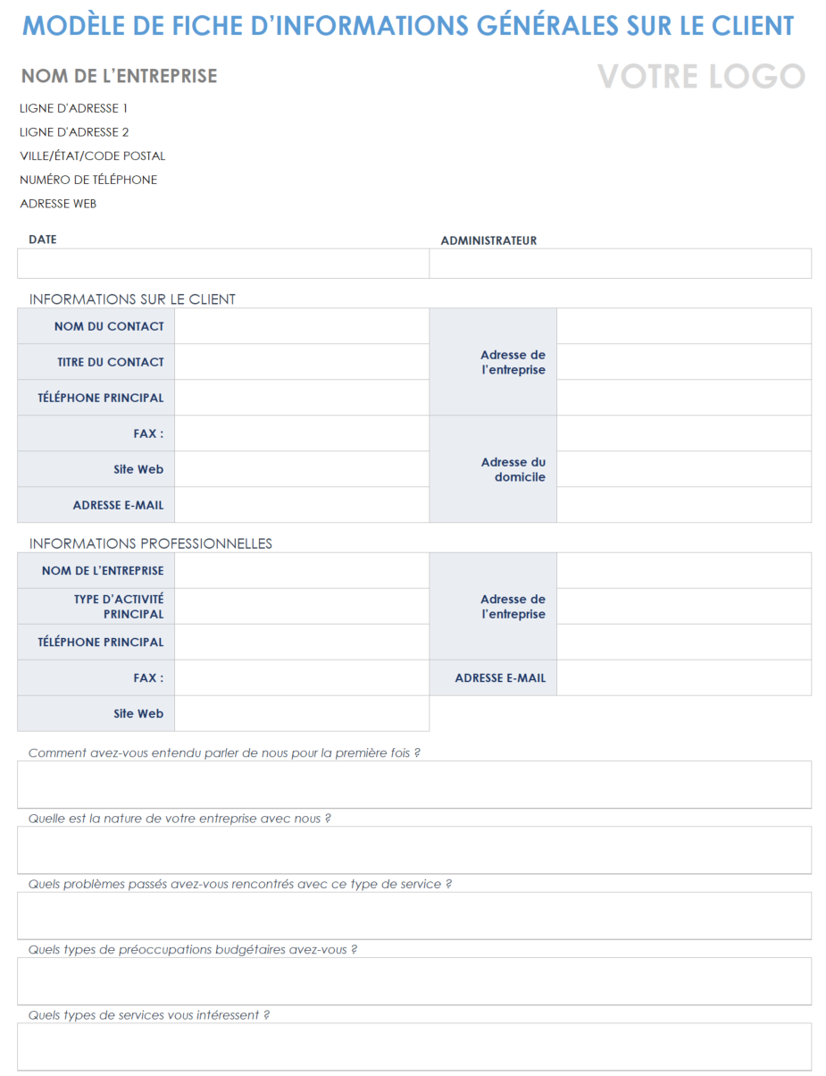 Fiche d'information générale client