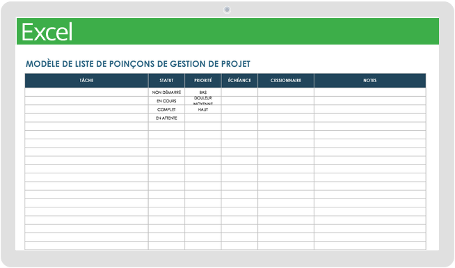 Modèle de liste de pointage de gestion de projet