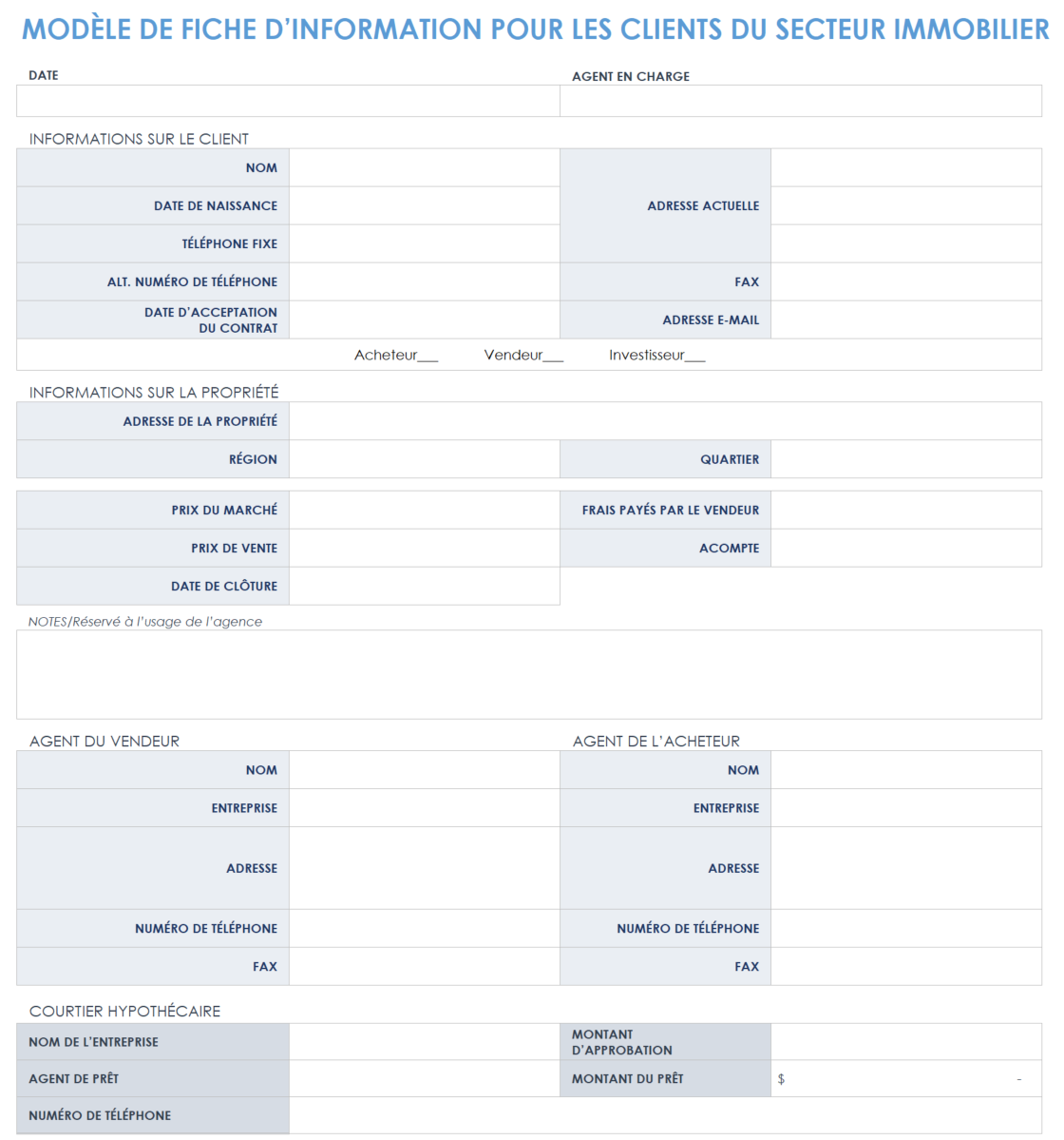 Fiche d'information client en immobilier