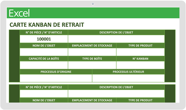 Modèle de carte Kanban de retrait